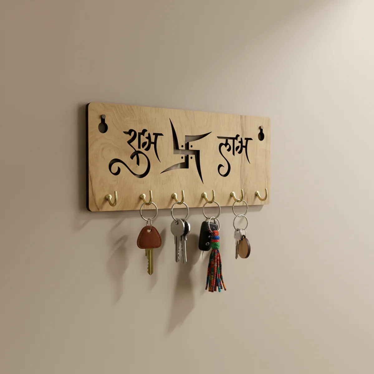 Shubh Labh Wooden Key Holder for Wall| Vastu Swastik Design Key Stand | Decorative Key Hanger for Home Entrance & Office - Image 5
