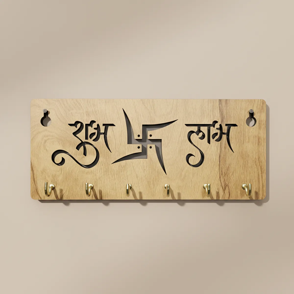 Shubh Labh Wooden Key Holder for Wall| Vastu Swastik Design Key Stand | Decorative Key Hanger for Home Entrance & Office - Image 4