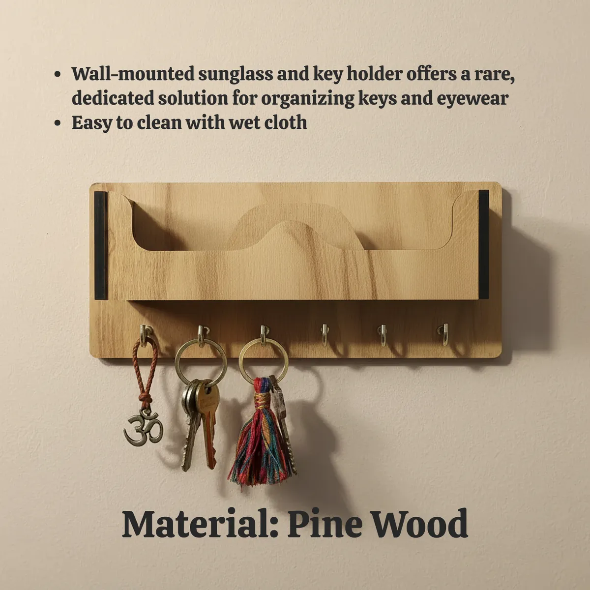 Wall Mounted Wooden Sunglass & Key Holder with Shelf – Multipurpose MDF Organizer for Entryway, Living Room & Bedroom - Image 5