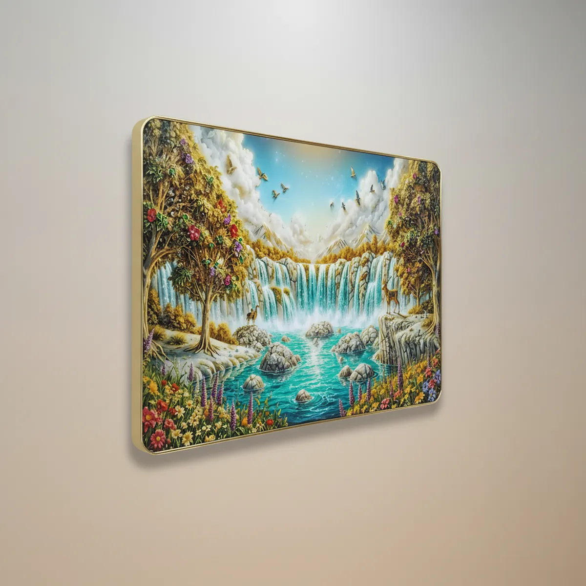 Premium 3D Waterfall Wall Décor with Golden Frame - Image 5