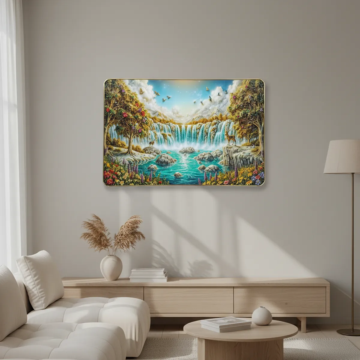 Premium 3D Waterfall Wall Décor with Golden Frame - Image 3