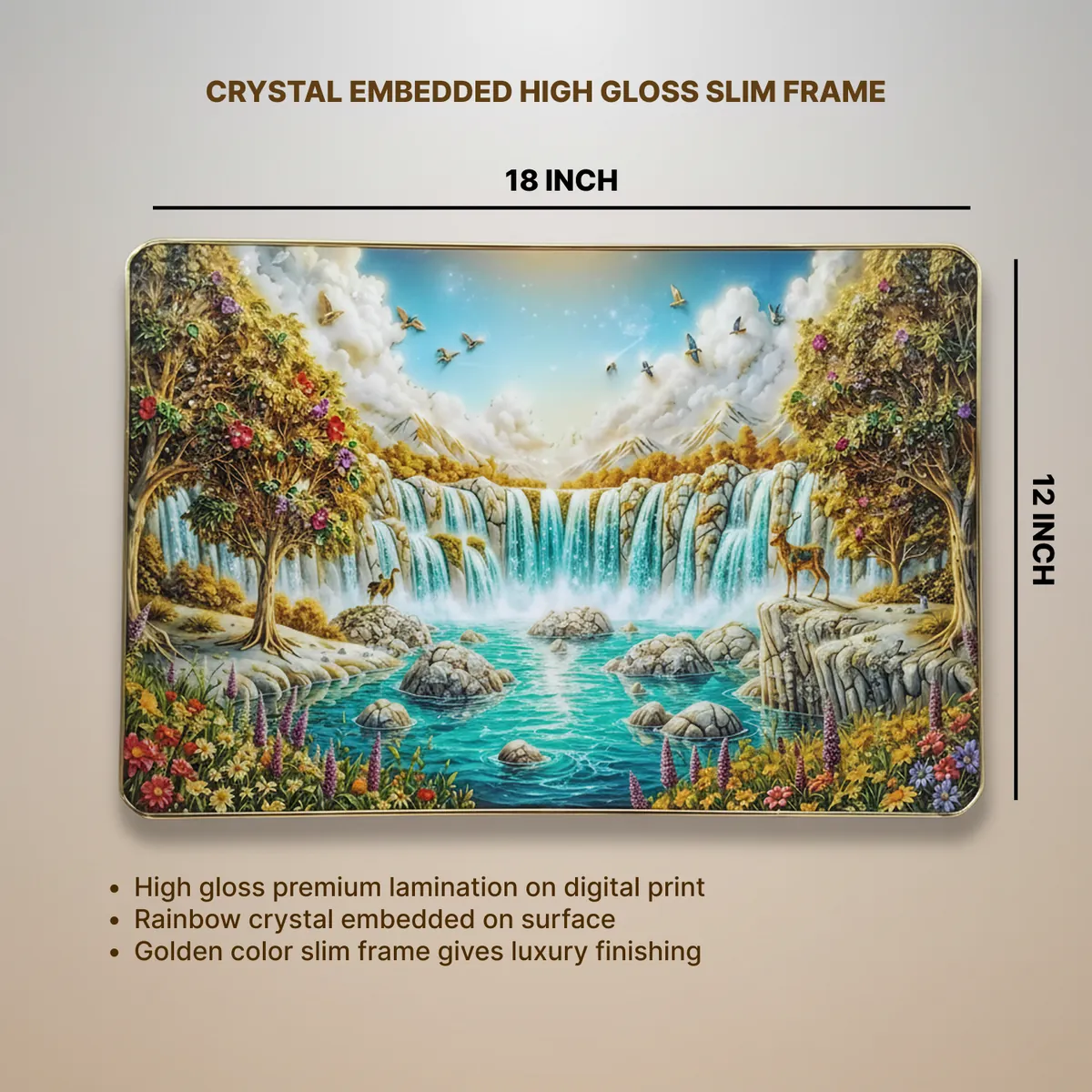 Premium 3D Waterfall Wall Décor with Golden Frame - Image 6