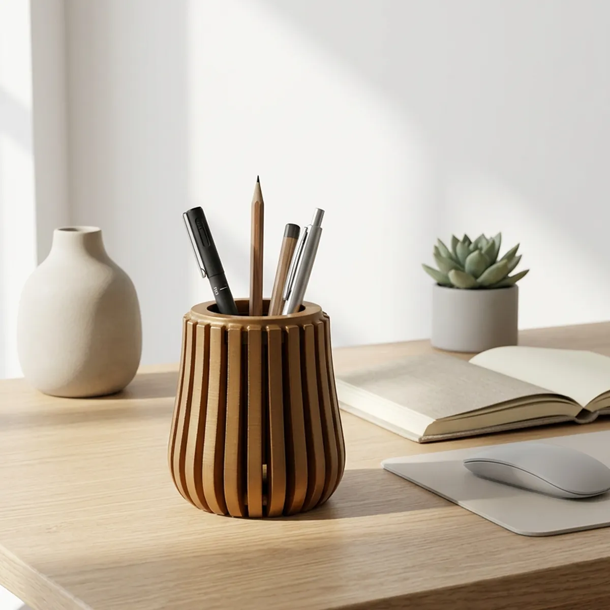 Modern Wooden Pen Holder for Desk | Premium Brown MDF Office Organizer Stand - Image 5
