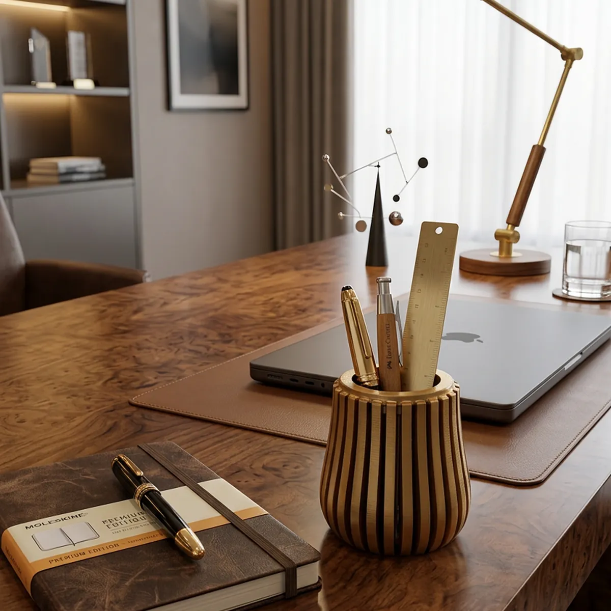 Modern Wooden Pen Holder for Desk | Premium Brown MDF Office Organizer Stand - Image 3
